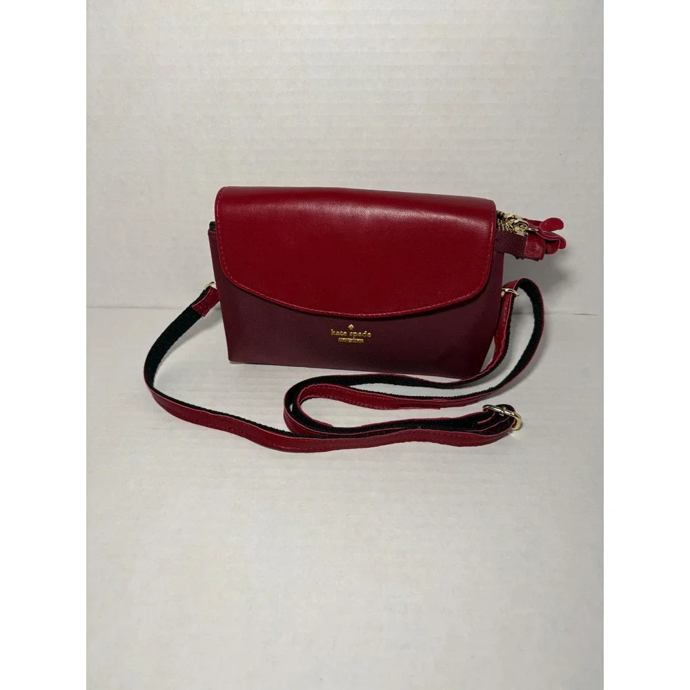 Kate Spade New York Red Burgundy Leather Nylon Crossbody Bag Gold Hardware‎